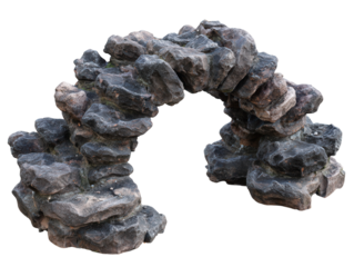 A stone archway made from textured grey blocks.