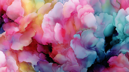 Realistic watercolor paint diffusion with soft blooming patterns and vivid pigment movement forming delicate abstract art