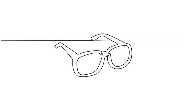 Video. Glasses drawn with one continuous line. Minimalist line of glasses. Animation on a white background 4K, continuous one line drawing of glasses. vector illustration, Animated self drawing
