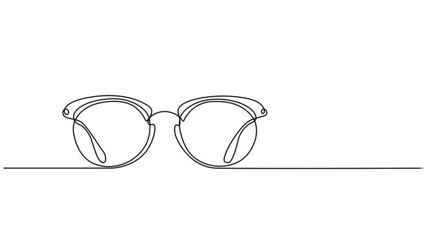Video. Glasses drawn with one continuous line. Minimalist line of glasses. Animation on a white background 4K, continuous one line drawing of glasses. vector illustration, Animated self drawing