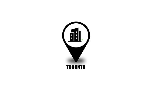 Location of the city of Toronto, the name of the place with the location has been displayed, sign animated with alpha channel 4K. GPS map navigator system animation. route destination city streets.