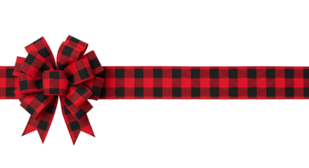Festive buffalo plaid ribbon and bow for holiday gift wrapping design