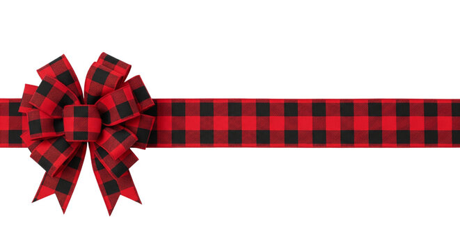 Festive buffalo plaid ribbon and bow for holiday gift wrapping design