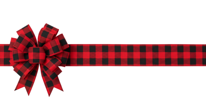 Festive buffalo plaid ribbon and bow for holiday gift wrapping design