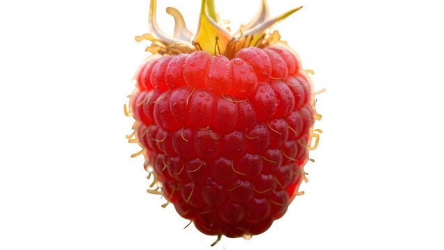 Close up of a ripe red raspberry isolated against a black background - Powered by Adobe