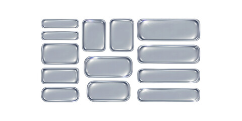 Obraz premium Collection of various sizes of glossy, silver, rounded rectangular buttons or labels isolated on illustration vector.