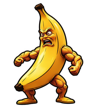 Muscular Angry Banana Cartoon Vector Illustration for GYM Art, Comics and much more.