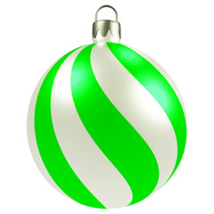 3D Green and White Striped Christmas Ball Ornament