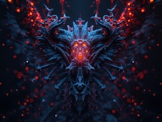 Dark fantasy demon monster with glowing red eyes