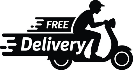 Free delivery service icon with rider on scooter and speed lines
