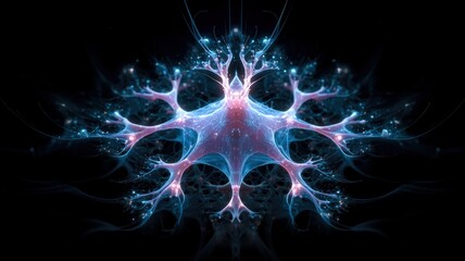 Symmetrical Neural Network with Blue and Pink Glow