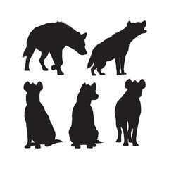 hyena silhouettes set collection, hyena silhouette, wild animal vector, predator wildlife, savannah creature