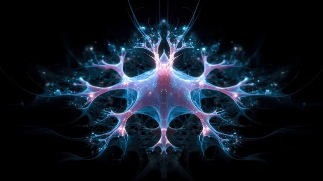 Symmetrical Neural Network with Blue and Pink Glow