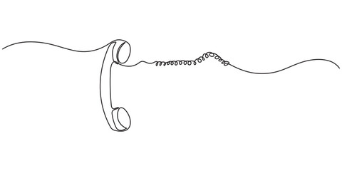 Line drawing handset cell. Single draw phone icon, line art contact us concept, telephone continuous monoline drawing.one line drawing of retro telephone with copy space. Vector illustration