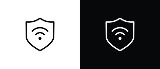Wifi ptotection icon. Cybersecurity linear icon. Network Security, thin vector lines on a transparent and black background. Editable stroke.