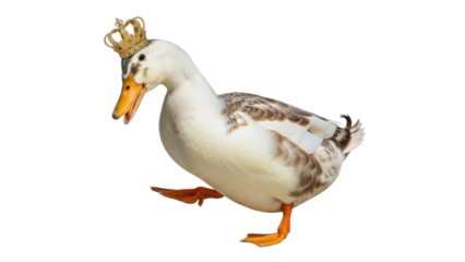 Duck wearing a golden crown isolated PNG with Transparent Background