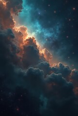 Glowing cosmic clouds forming nebula in night sky