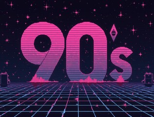 90s retro cyber grid background with gradient text