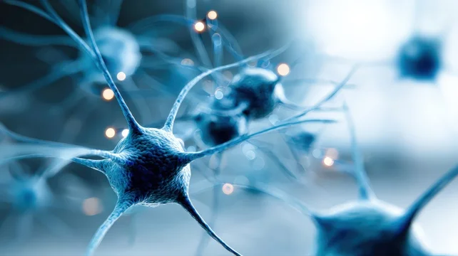 Macro View of Interconnected Neural Nodes in Blue Tones