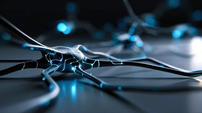 Blue Neural Circuit Macro on Clean White Background