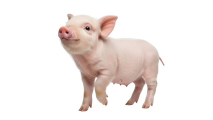 Fototapeta premium Cute pink piglet walking forward isolated PNG with Transparent Background