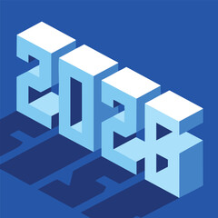 Fototapeta premium Isometric 2026 Typography Poster in Blue Minimal Style