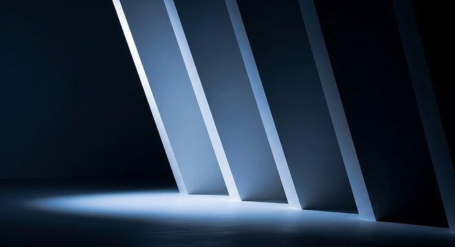 A captivating view of light streaming through a series of parallel structures in a minimalist, modern architectural space