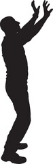 vector,  silhouette of side view of a standing man holding or pushing something imaginary upwards.