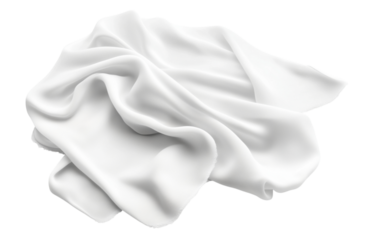 A soft white fabric cloth draped and wrinkled against a transparent background