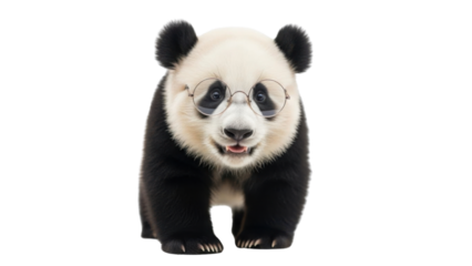 Portrait of a Panda Bear wearing glasses isolated PNG with Transparent Background