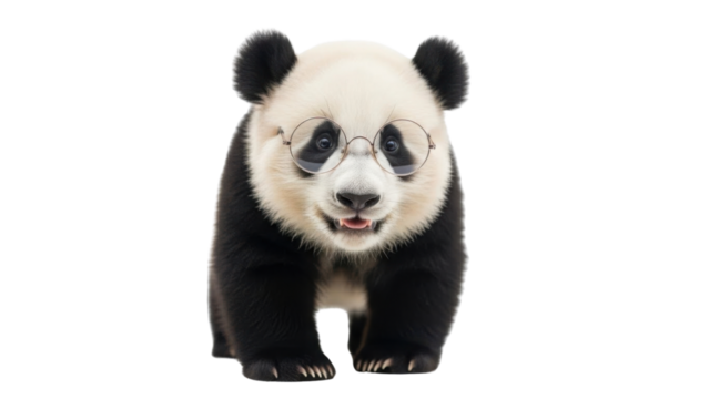 Portrait of a Panda Bear wearing glasses isolated PNG with Transparent Background - Powered by Adobe