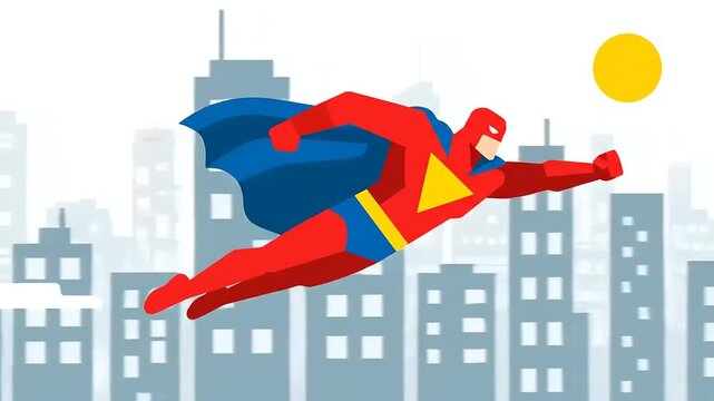 Animated Superhero Flying Over Cityscape Loop for Comic Book and Animation Projects