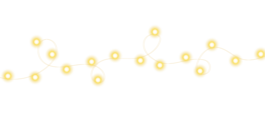 Vector glowing Christmas light border with warm yellow bulbs, soft magical sparkles, and elegant festive illumination ideal for Xmas invitations, winter decorations, and promotional graphic design
