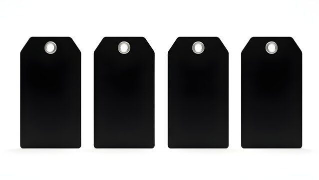 4 blank , black, verticle price tags in white background.