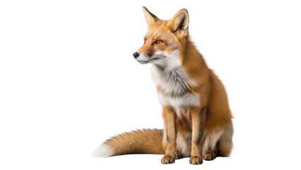 Red fox sitting attentively isolated PNG with Transparent Background