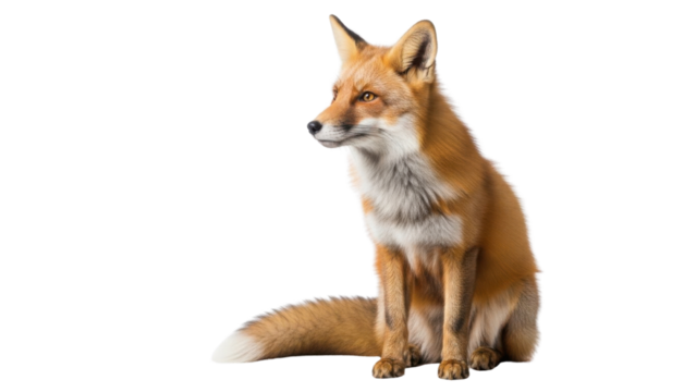 Red fox sitting attentively isolated PNG with Transparent Background