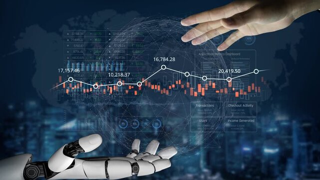 AI analyzing data analytics dashboard, detecting financial patterns, visualizing metrics, and generating insights for business decision-making and performance forecasting. Marrow
