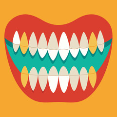 Obraz premium Bold cartoon smile with teeth, perfect for dental health campaigns, pediatric dentistry, or fun oral hygiene education, conveying a playful, approachable, and engaging message