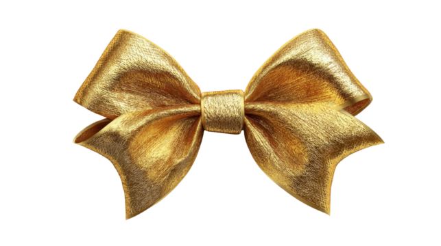 Golden gift bow adding a festive ornament for birthday celebrations, elegant holiday presents, christmas decorating, and luxury packaging, transparent background, png