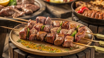 National dishes of Brazilian cuisine. 
Veal heart kebab.