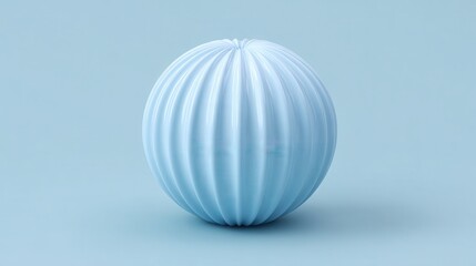 Obraz premium Abstract blue ribbed sphere creating a minimalist texture pattern with smooth curves. Reflecting soft pastel light and casting a subtle shadow on a monochrome background