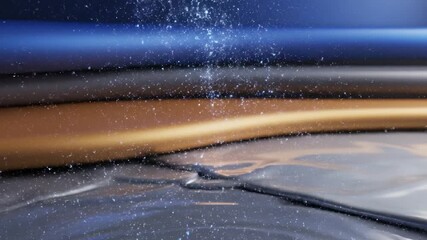 Abstract composition with glowing particles rising from a reflective liquid surface