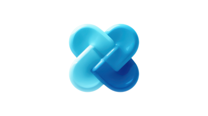 Abstract 3d blue fluid shape intertwining creating a complex connection symbol, representing data flow, digital network, and technological integration on transparent background, png