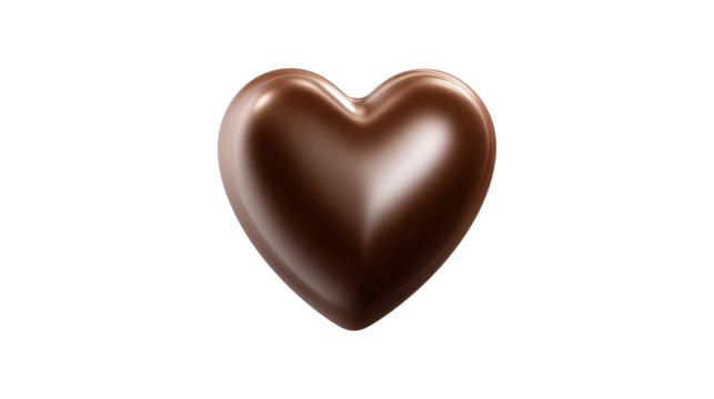 Heart shaped chocolate praline displaying a glossy surface, ideal for themes of love, romance, sweetness, and indulgence, isolated with a transparent background, png