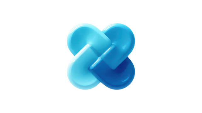 Abstract 3d blue fluid shape intertwining creating a complex connection symbol, representing data flow, digital network, and technological integration on transparent background, png