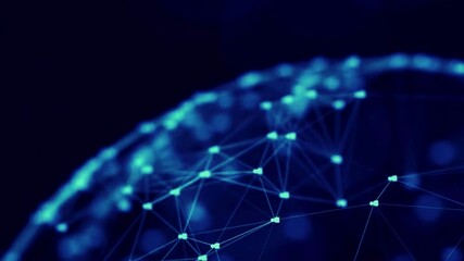 Abstract blue network connections forming a sphere, representing global communication and technology on a dark background - Powered by Adobe