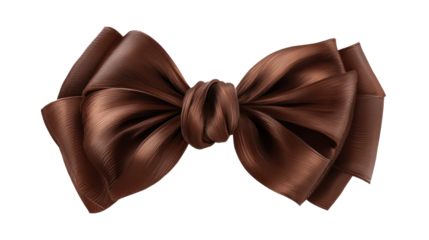 Brown satin gift bow with intricate folds and soft sheen tied into a decorative knot, elegant and festive packaging accent for presents, isolated on transparent background, png