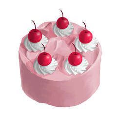 pink white cream vintage strawberry cake handdrawn illustration