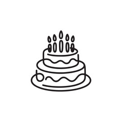 A Minimalist Black and White Vector Illustration of a Two-Tier Birthday Cake with Candles