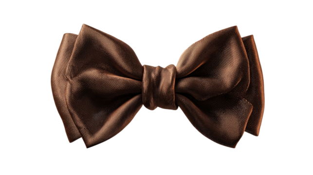 Brown silk bow tie, a classic men's accessory, isolated on a transparent background, perfect for adding a touch of sophistication to formal wear and celebratory occasions, png - Powered by Adobe
